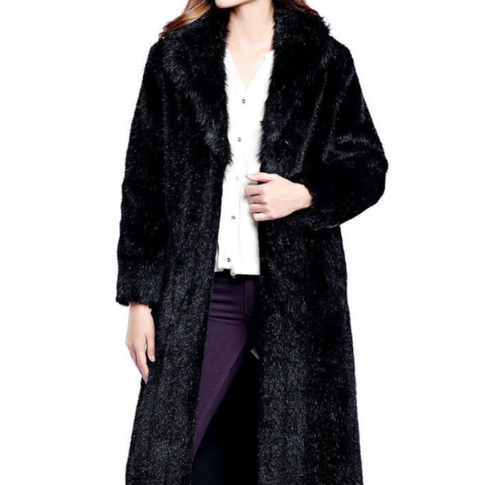 Black faux fur coat